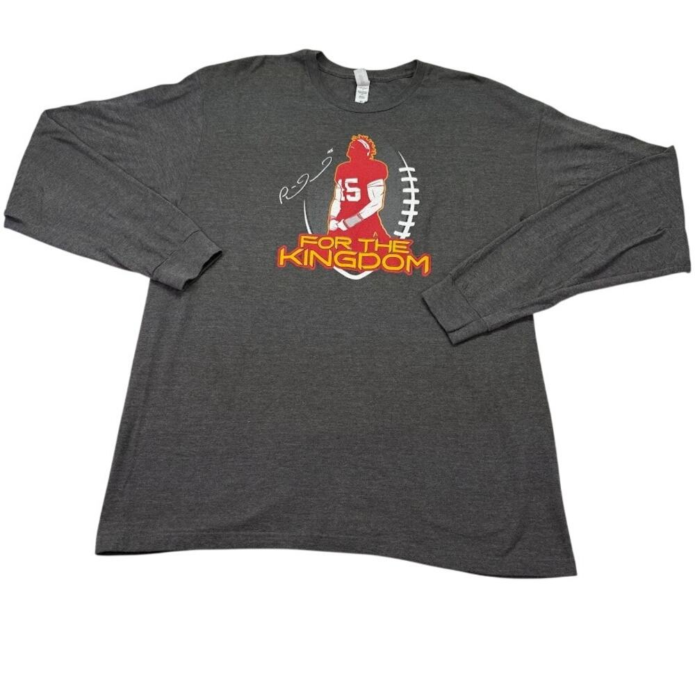 Patrick Mahomes T Shirt For the Kingdom KC Chiefs Graphic Long Sleeve Gray XL